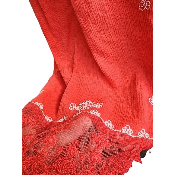 Catherines Oversized Embroidered Red/Orange Lace Trim Tunic Size 3X - Picture 3 of 6